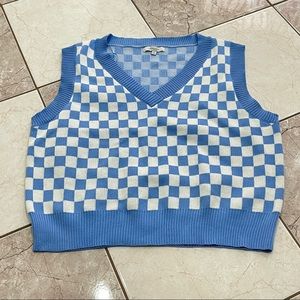 Sky blue checked sweater vest